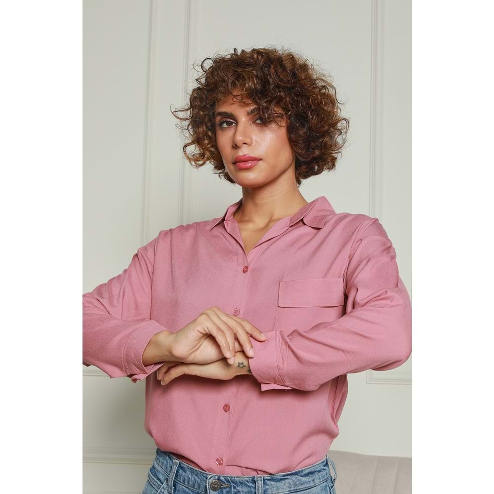 Gül Kurusu Cepli Viskon Gömlek 1500058