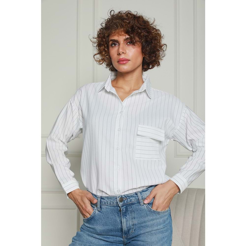 Gri Çizgili Viskon Gömlek 1500062