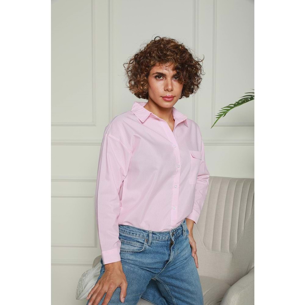 Pembe Çizgili Dokuma Gömlek 1500063
