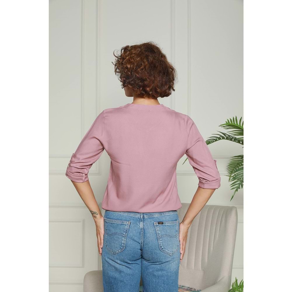 Gül Kurusu Hakim Yaka Yarım Patlı Viskon Gömlek 1500064