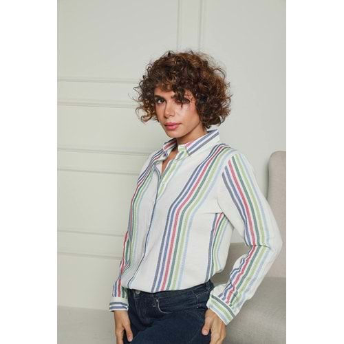 Çok Renkli Çizgili Müslin Gömlek 1500066