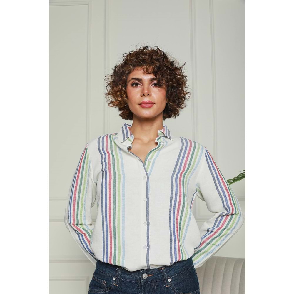 Çok Renkli Çizgili Müslin Gömlek 1500066