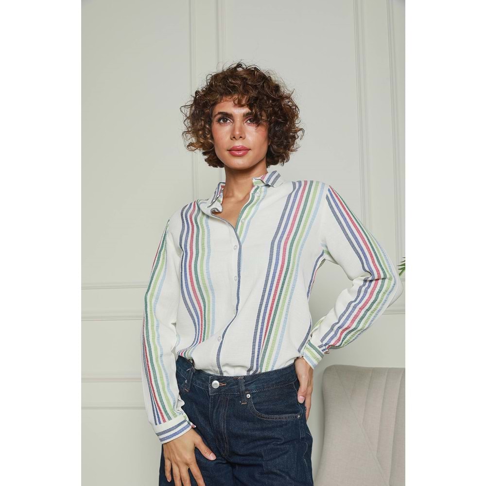 Çok Renkli Çizgili Müslin Gömlek 1500066